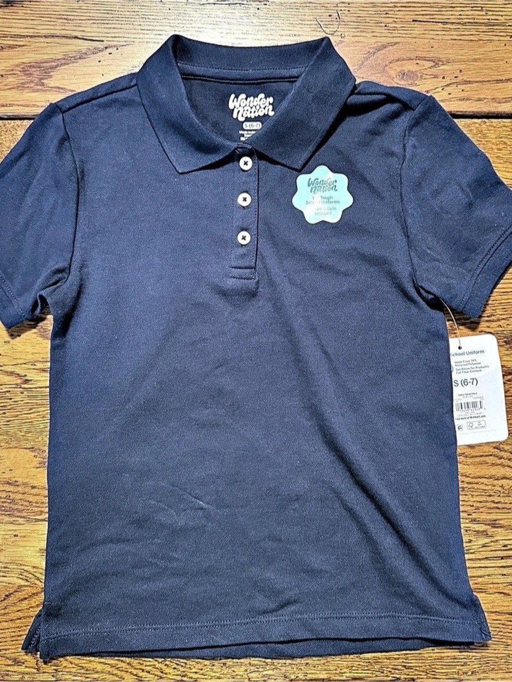 Wonder Nation Kids Uniform Pique Polo Shirt Girls Polo Shirt in Blue Size Small